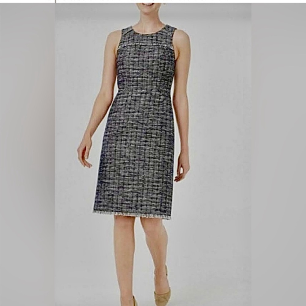 J Crew Tweed Boucle Fringed Midi Navy Drees